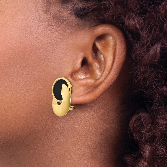 14k Black Onyx Fancy Contemporary Omega Back Earrings