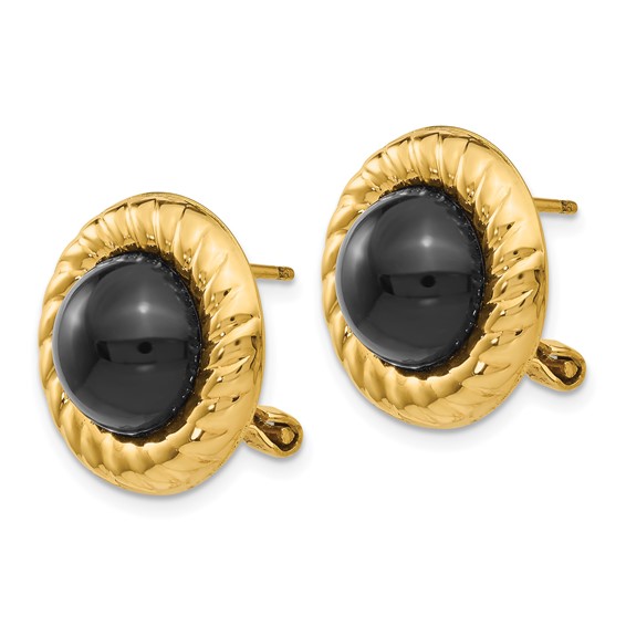 14k Black Onyx Cabochon Fancy 16mm Omega Back Earrings