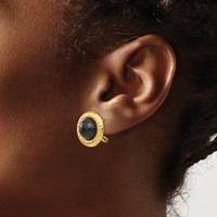 14K Yellow Gold Black Onyx Cabochon Fancy 16mm Omega Back Earrings view 3