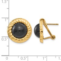 14K Yellow Gold Black Onyx Cabochon Fancy 16mm Omega Back Earrings view 4