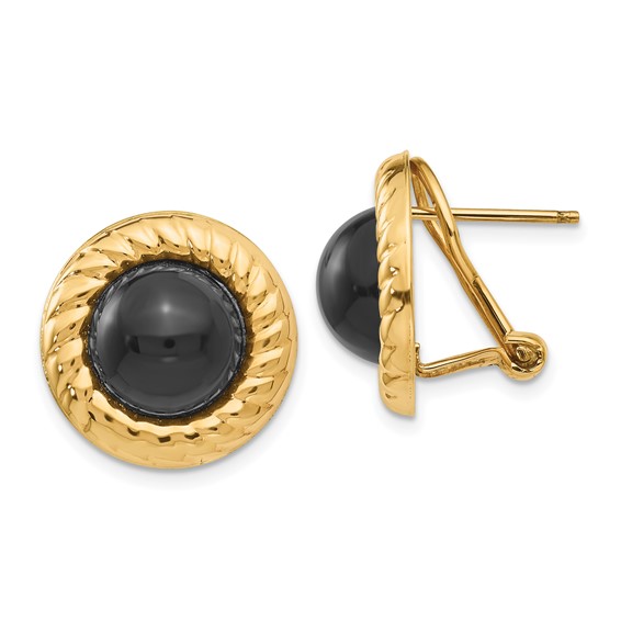 14k Black Onyx Cabochon Fancy 16mm Omega Back Earrings