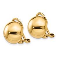 14K 12mm Yellow Gold Polished Half Ball Omega Back Non-pierced Earrings view 2