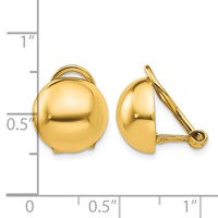 14K 12mm Yellow Gold Polished Half Ball Omega Back Non-pierced Earrings view 4
