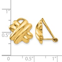 14K 14mm Yellow Gold Polished X Omega Back Non-pierced Earrings view 4