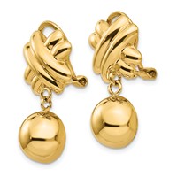 14K Yellow Gold Fancy X and Half Ball Dangle Omega Back Non-pierced Earrings view 2