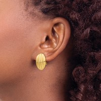 14K Yellow Gold 14x 19mm Oval Polished Fancy Ribbed Omega Back Non-pierced Earrings view 3