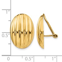 14K Yellow Gold 14x 19mm Oval Polished Fancy Ribbed Omega Back Non-pierced Earrings view 4