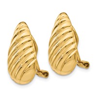 14K Yellow Gold 11x 20mm Polished Diagonal Stripe Teardrop Omega Back Non-pierced Earrings view 2