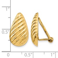 14K Yellow Gold 11x 20mm Polished Diagonal Stripe Teardrop Omega Back Non-pierced Earrings view 4