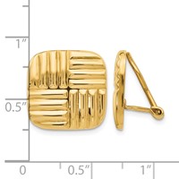 14K 16mm Yellow Gold Square Basketweave Omega Back Non-pierced Earrings view 4