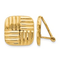 14K 16mm Yellow Gold Square Basketweave Omega Back Non-pierced Earrings view 1