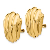 14K Yellow Gold Polished Fancy Ribbed Omega Back Non-pierced Earrings view 2