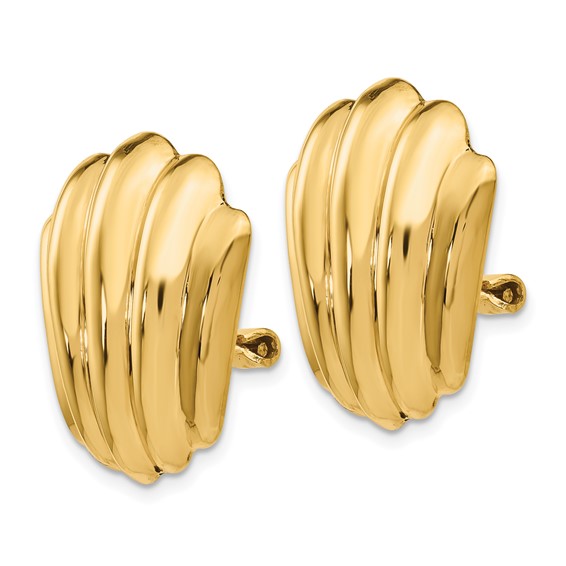14k Polished Fancy Ribbed Omega Back Non-pierced Earrings