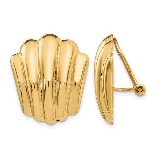 14K Yellow Gold Polished Fancy Ribbed Omega Back Non-pierced Earrings