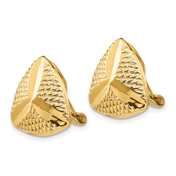 14k 15mm Textured Triangle Omega Back Non-pierced Earrings