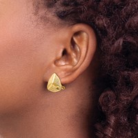 14K 15mm Yellow Gold Textured Triangle Omega Back Non-pierced Earrings view 3