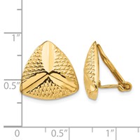 14K 15mm Yellow Gold Textured Triangle Omega Back Non-pierced Earrings view 4