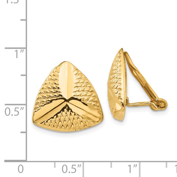14k 15mm Textured Triangle Omega Back Non-pierced Earrings