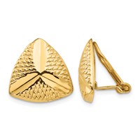 14K 15mm Yellow Gold Textured Triangle Omega Back Non-pierced Earrings view 1