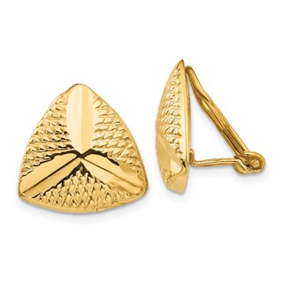 14k 15mm Textured Triangle Omega Back Non-pierced Earrings