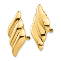 14K Yellow Gold Diagonal Ribbed Omega Back Non-pierced Earrings view 2