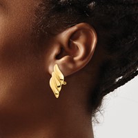 14K Yellow Gold Diagonal Ribbed Omega Back Non-pierced Earrings view 3
