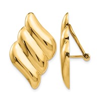 14K Yellow Gold Diagonal Ribbed Omega Back Non-pierced Earrings view 1