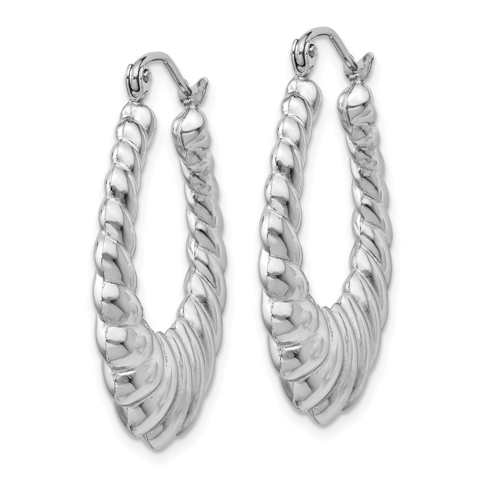 14k White Gold Polished Scalloped Hoop Earrings (H670)