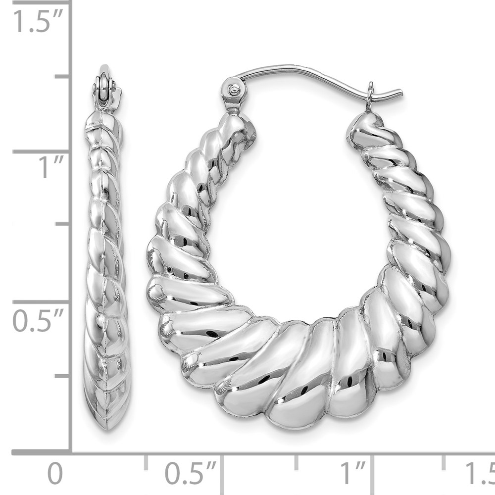 14k White Gold Polished Scalloped Hoop Earrings (H670)
