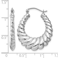 14K White Gold Polished Scalloped Hoop Earrings view 4