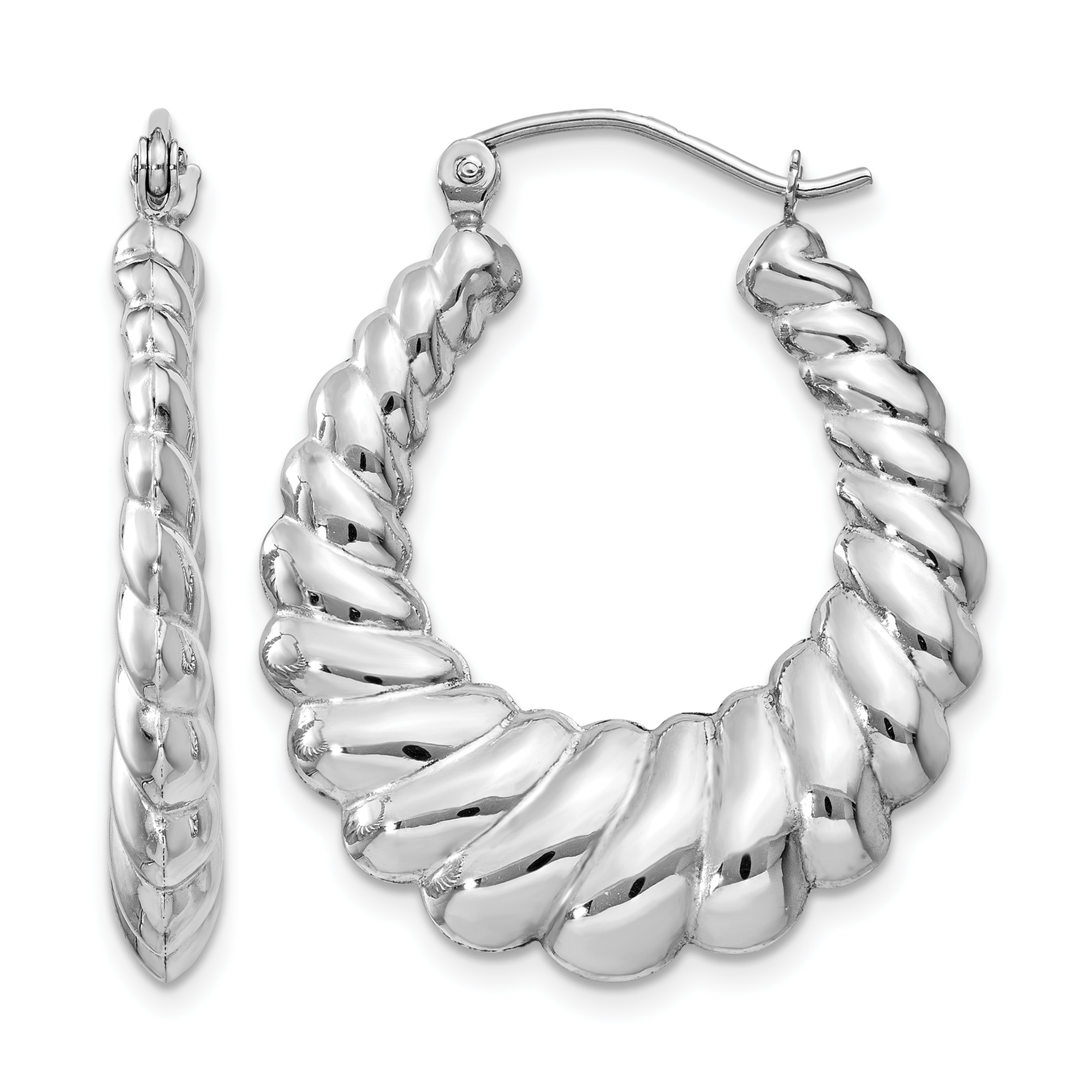14k White Gold Polished Scalloped Hoop Earrings (H670)