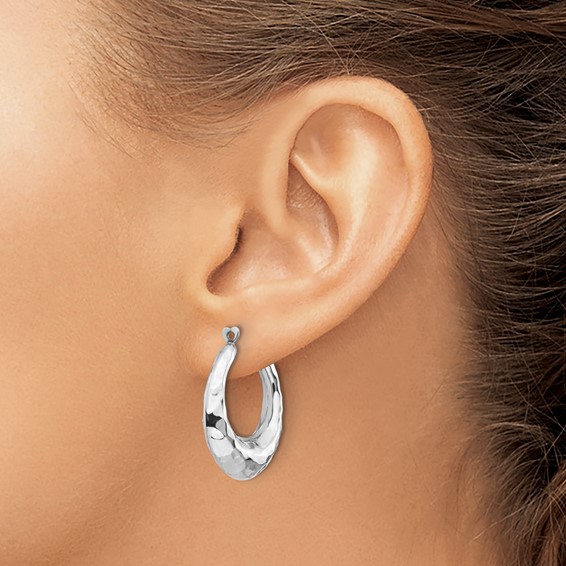 14k White Gold Hammered Hoop Earring Jackets