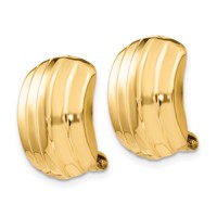 14K Yellow Gold 12x 17mm Polished Ribbed Omega Back Non-pierced Earrings view 2
