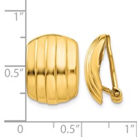 14K Yellow Gold 12x 17mm Polished Ribbed Omega Back Non-pierced Earrings view 4