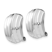 14K White Gold 12x 17mm Polished Ribbed Omega Back Non-pierced Earrings view 2