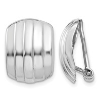 14K White Gold 12x 17mm Polished Ribbed Omega Back Non-pierced Earrings view 1
