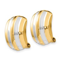 14K and White Rhodium 12x 17mm Polished Ribbed Omega Back Non-pierced Earrings view 2