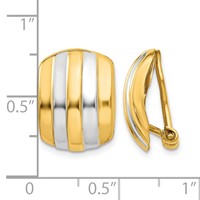 14K and White Rhodium 12x 17mm Polished Ribbed Omega Back Non-pierced Earrings view 4
