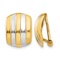 14K and White Rhodium 12x 17mm Polished Ribbed Omega Back Non-pierced Earrings view 1