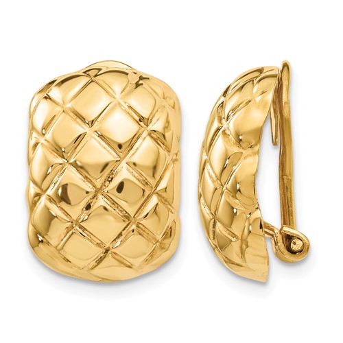 14K Yellow Gold 12x 17mm Polished Crisscross Omega Back Non-pierced Earrings