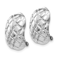 14K White Gold 12x 17mm Polished Crisscross Omega Back Non-pierced Earrings view 2