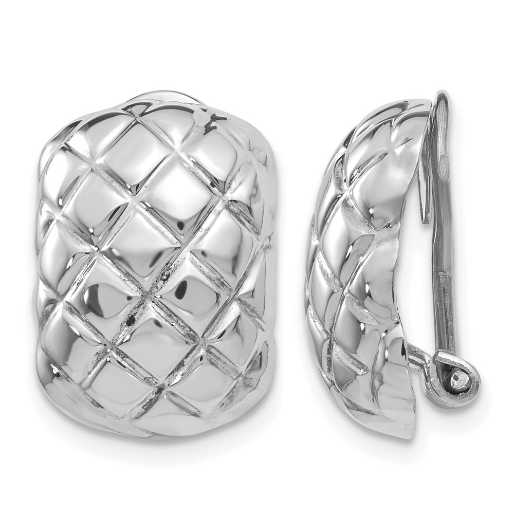 14K White Gold 12x 17mm Polished Crisscross Omega Back Non-pierced Earrings