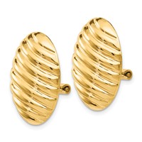 14K Yellow Gold 15x 21mm Oval Button Polished Striped Omega Back Non-pierced Earrings view 2