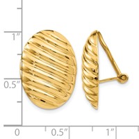 14K Yellow Gold 15x 21mm Oval Button Polished Striped Omega Back Non-pierced Earrings view 4
