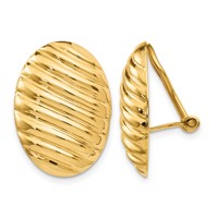 14K Yellow Gold 15x 21mm Oval Button Polished Striped Omega Back Non-pierced Earrings view 1