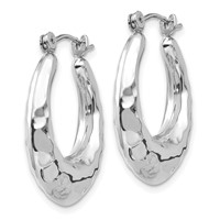 14K White Gold Polished Hammered Hoop Earrings view 2