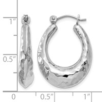 14K White Gold Polished Hammered Hoop Earrings view 4