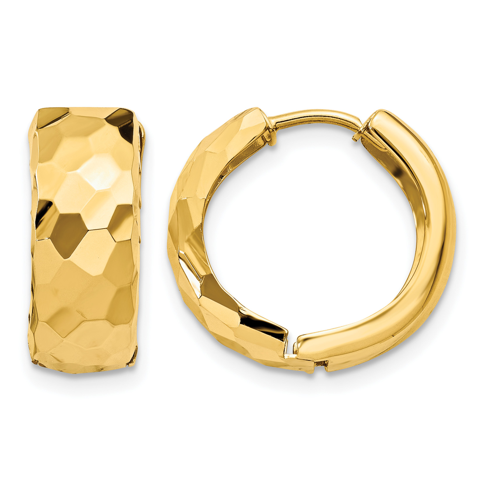 14k Faceted & Polished Hinged 6mm Hoop Earrings (H786)