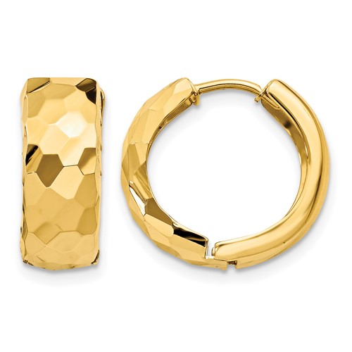 14K Yellow Gold Faceted & Polished Hinged 6mm Hoop Earrings
