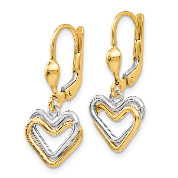 14k Two-tone Open Heart Dangle Leverback Earrings